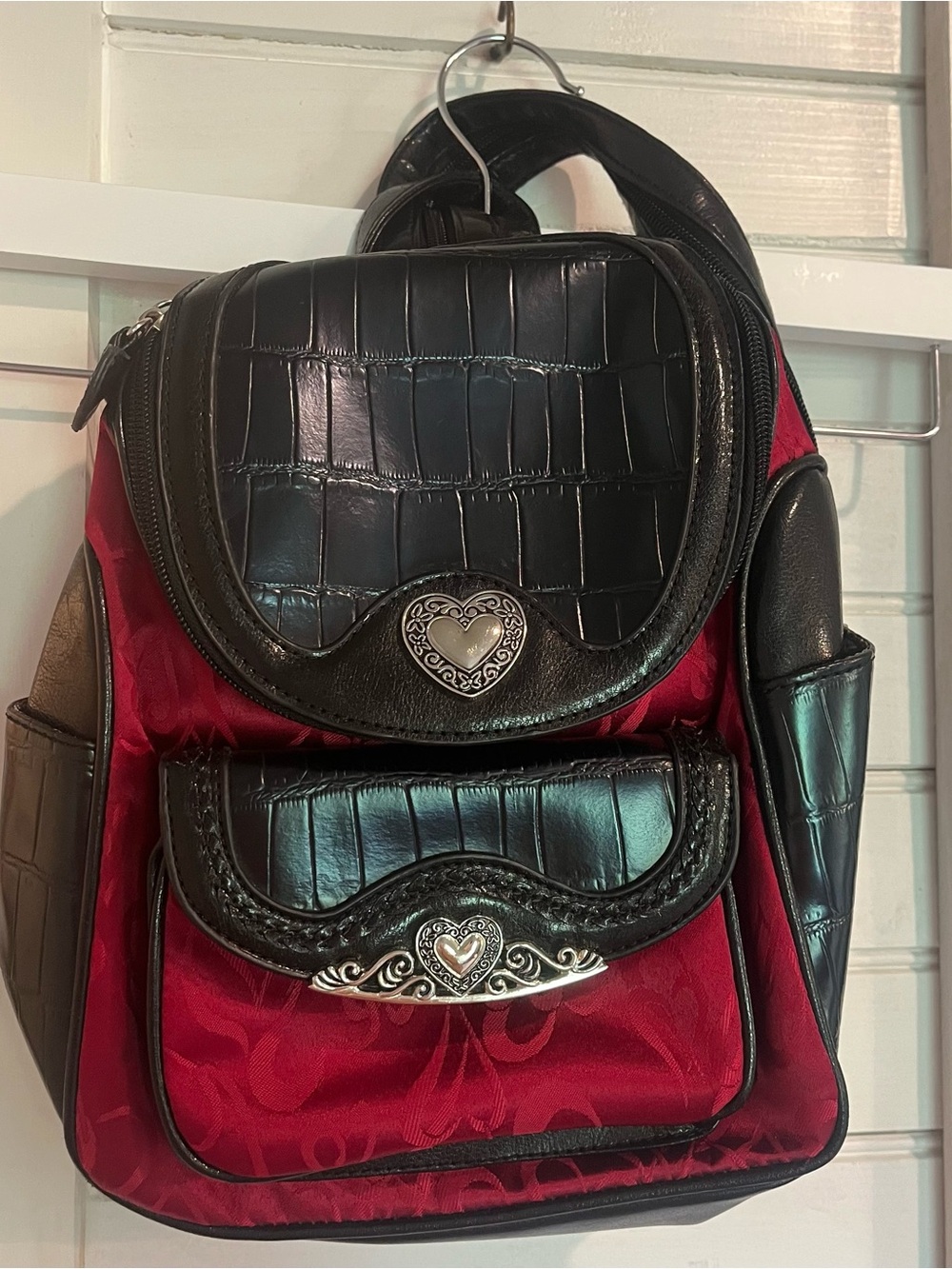 Black & Red Women's Heart Accent Backpack Sling Bag